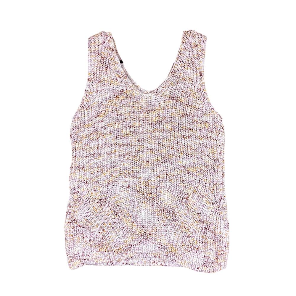 Loft Womens Sweater White Multicolored Knitted Double V Neck Sleeveless M